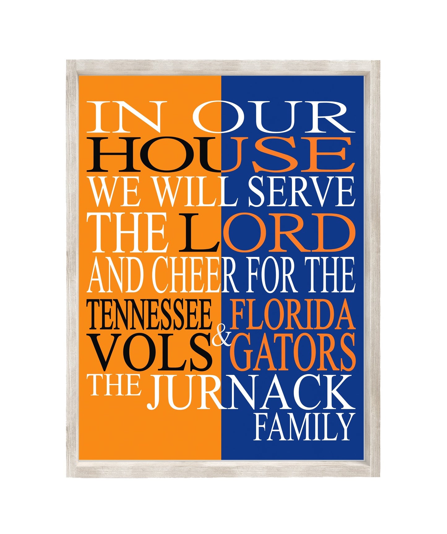 A House Divided Tennessee Vols and Florida Gators Personalized Christian Unframed Print