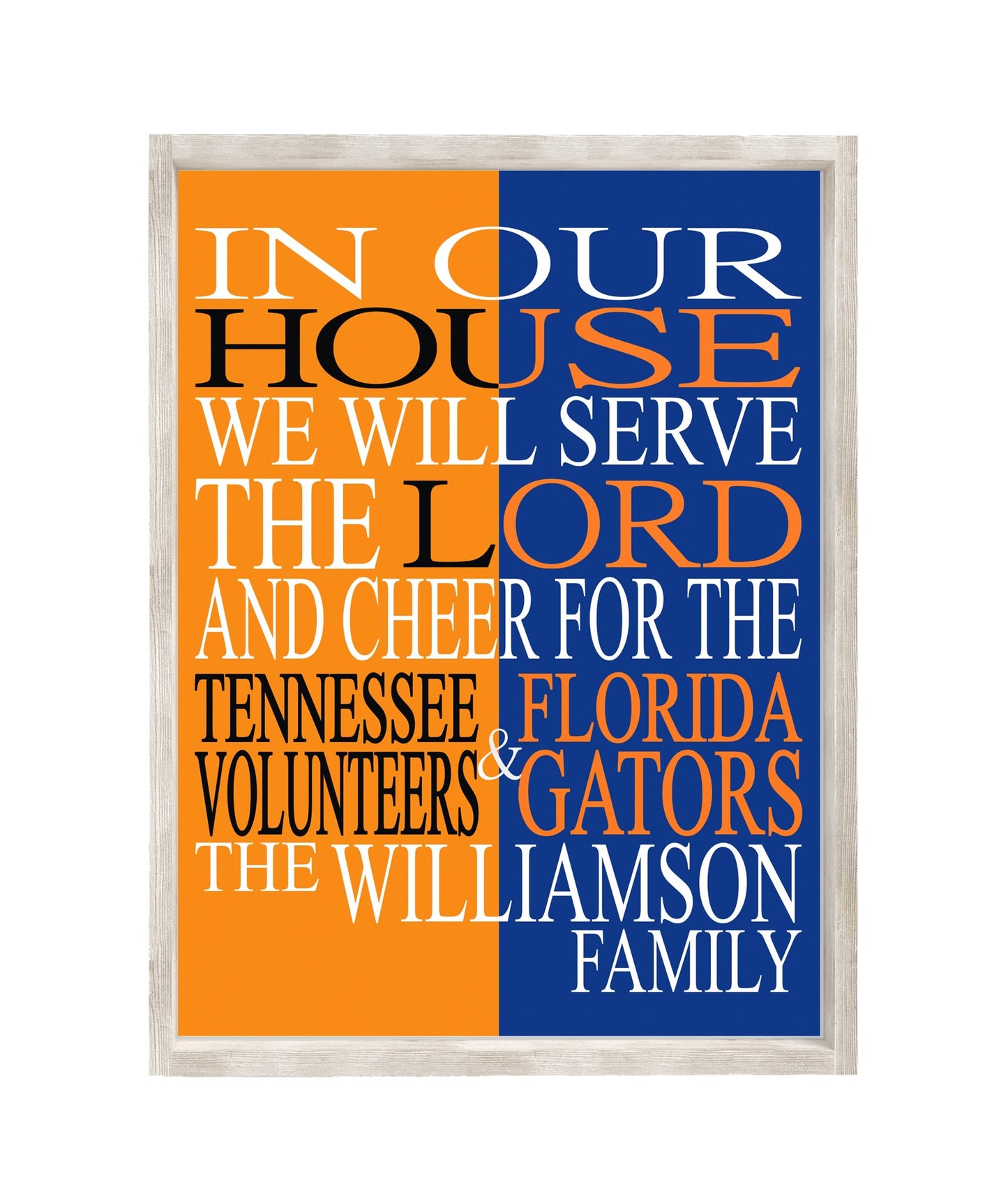 A House Divided Tennessee Volunteers and Florida Gators Personalized Christian Unframed Print