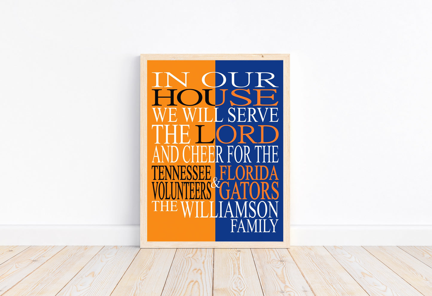 A House Divided Tennessee Volunteers and Florida Gators Personalized Christian Unframed Print