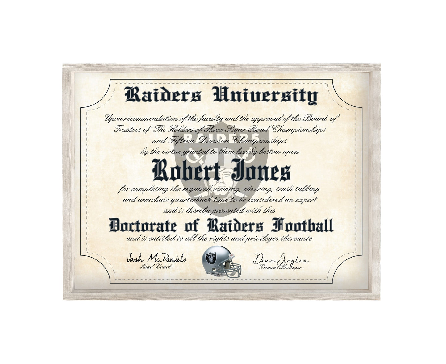 Raiders Ultimate Football Fan Personalized Diploma