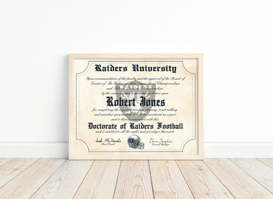 Raiders Ultimate Football Fan Personalized Diploma