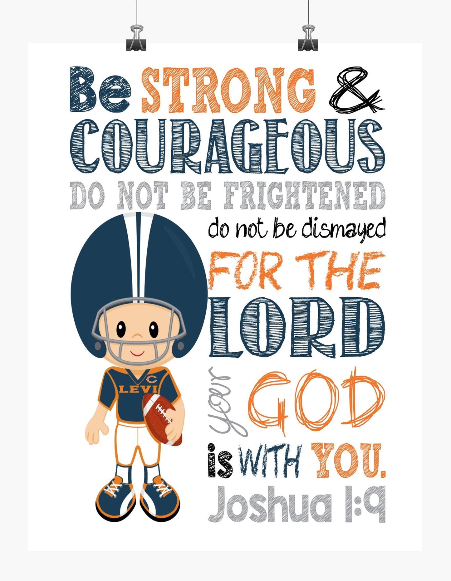 Personalized Chicago Bears Christian Sports Nursery Decor Print - Be Strong and Courageous Joshua 1:9