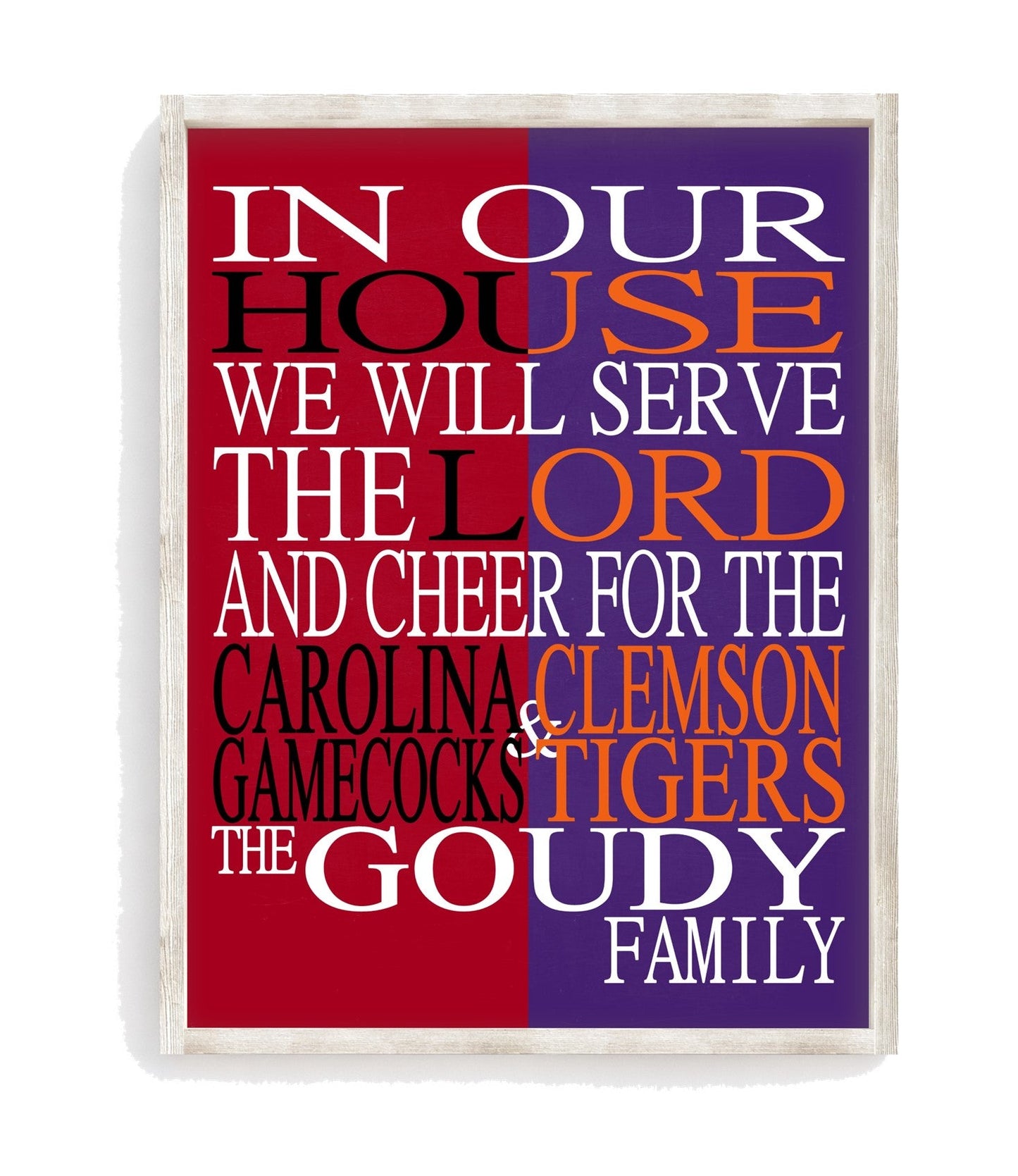 A House Divided - South Carolina Gamecocks and Clemson Tigers Personalized Family Name Christian Print