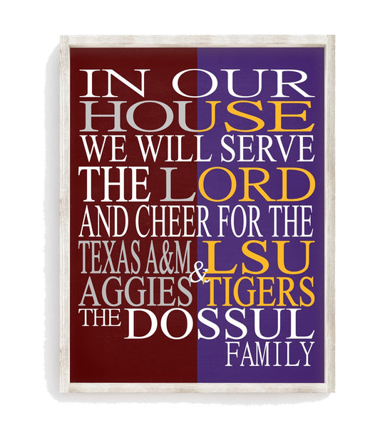 A House Divided - Texas A&M Aggies and Georgia Bulldogs Personalized Family Name Christian Print