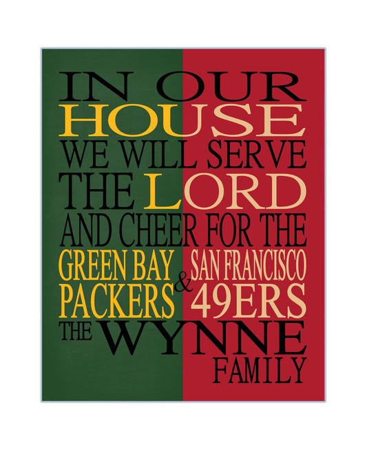 A House Divided - Green Bay Packers and San Francisco 49ers Personalized Family Name Christian Print