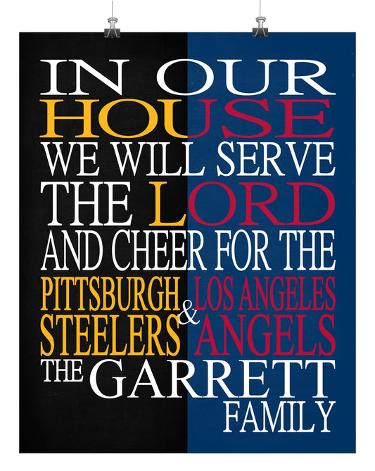 A House Divided Pittsburgh Steelers & Los Angeles Angels Personalized Family Name Christian Print