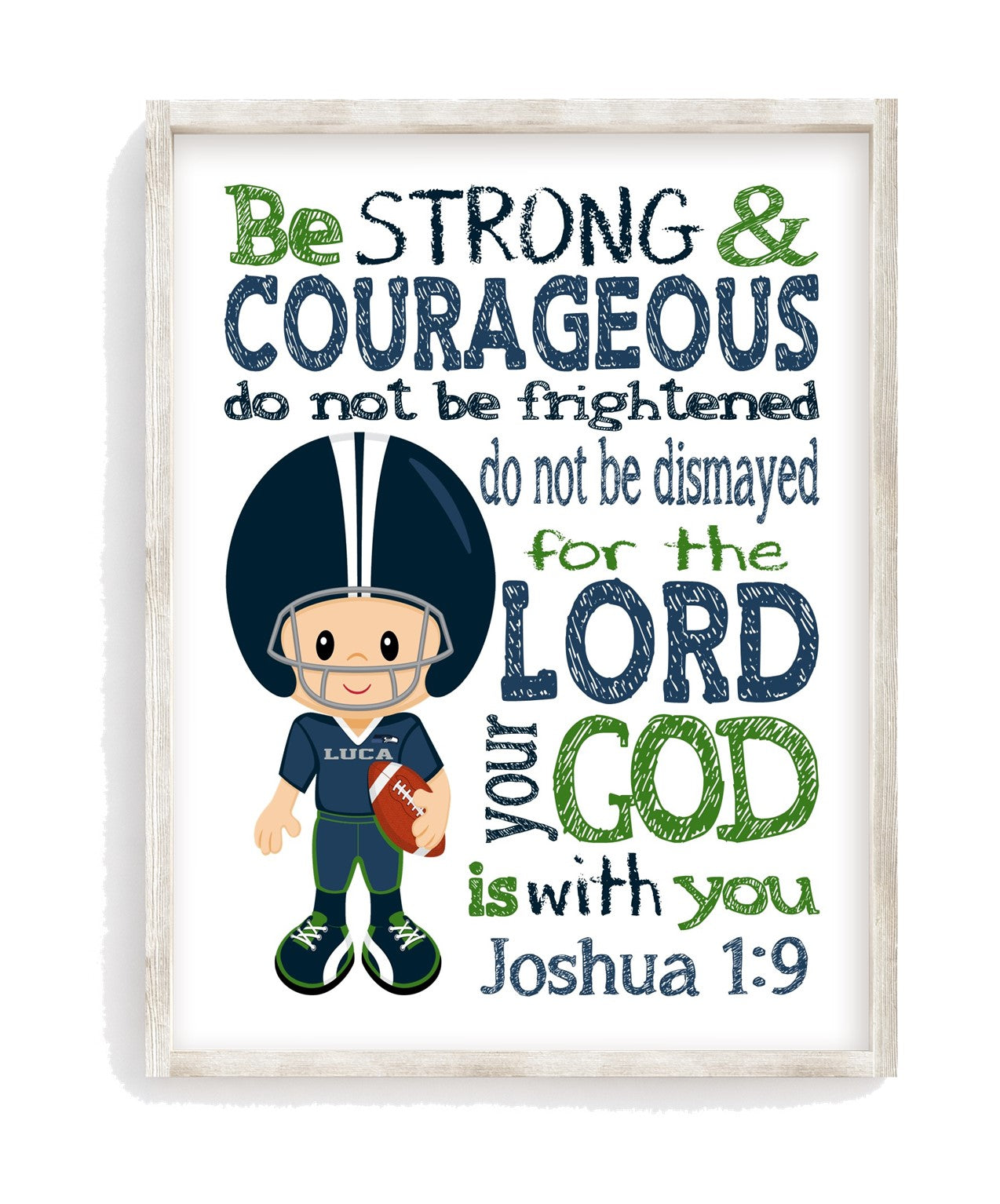 Seattle Seahawks Personalized Christian Sports Nursery Decor Print - Be Strong and Courageous Joshua 1:9