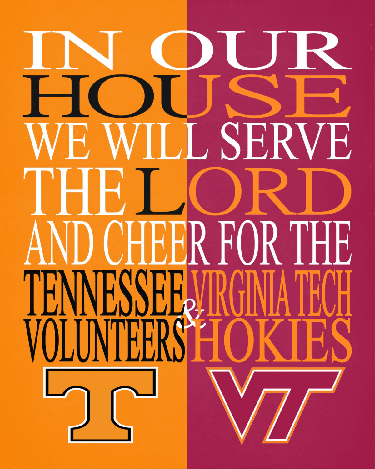 A House Divided - Tennessee Volunteers & Virginia Tech Hokies - Christian Sports Print