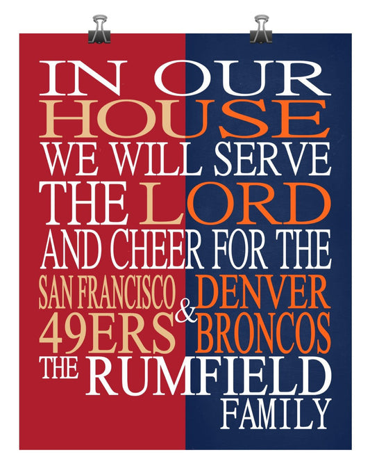 A House Divided - San Francisco 49ers & Denver Broncos Personalized Family Name Christian Print