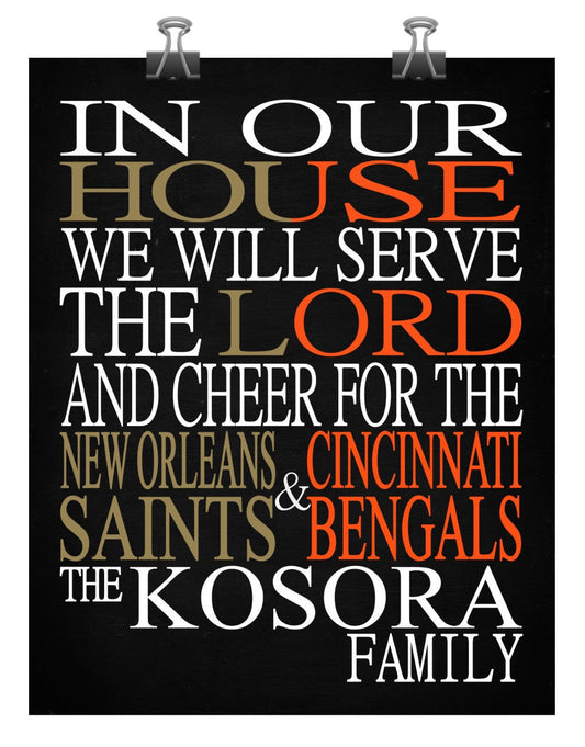 A House Divided - New Orleans Saints & Cincinnati Bengals Personalized Family Name Christian Print