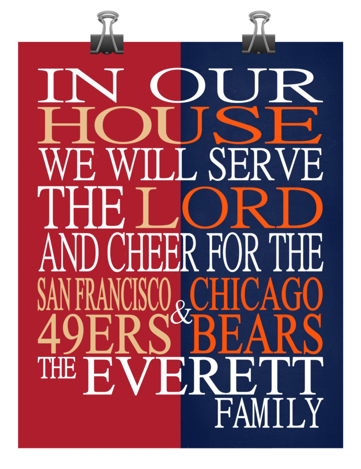 A House Divided - San Francisco 49ers & Chicago Bears Personalized Family Name Christian Print