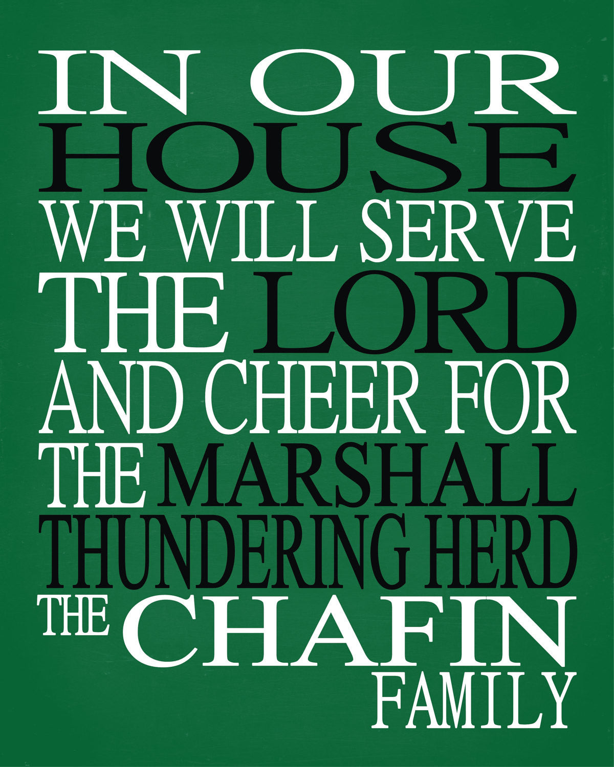 In Our House We Will Serve The Lord And Cheer for The Marshall Thundering Herd Personalized Family Name Christian Print