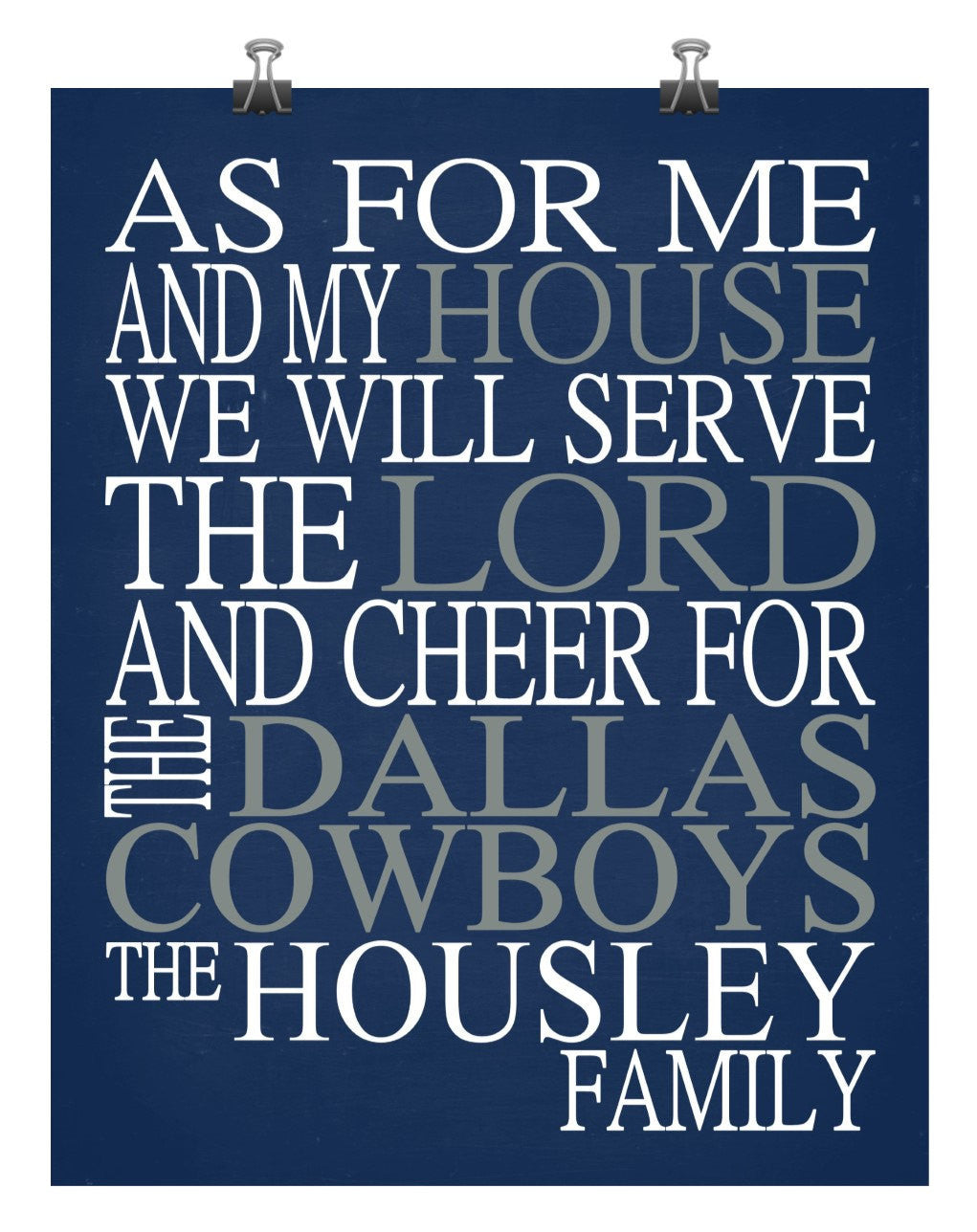 As For Me And My House We Will Serve The Lord And Cheer for The Dallas Cowboys Personalized Family Name Christian Print