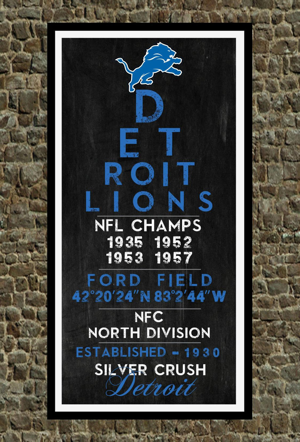 Detroit Lions - Eye Chart chalkboard print - sports, football, gift for fathers day, subway sign - Eyechart wall art